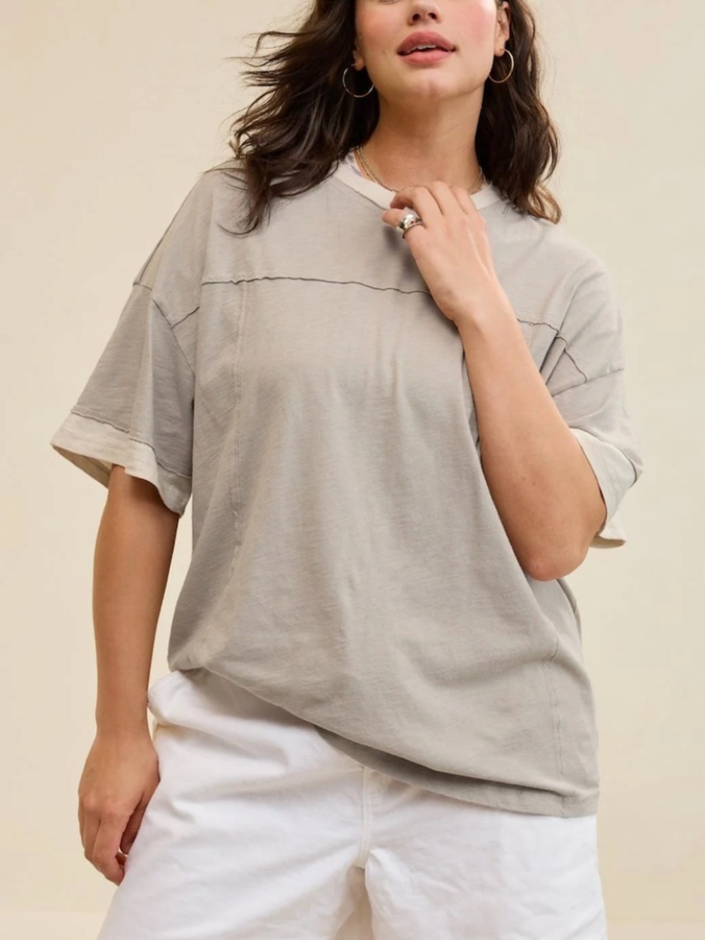 Aerie - Crew Oversized Boyfriend Short Sleeve Beige Tan T-Shirt - XL
